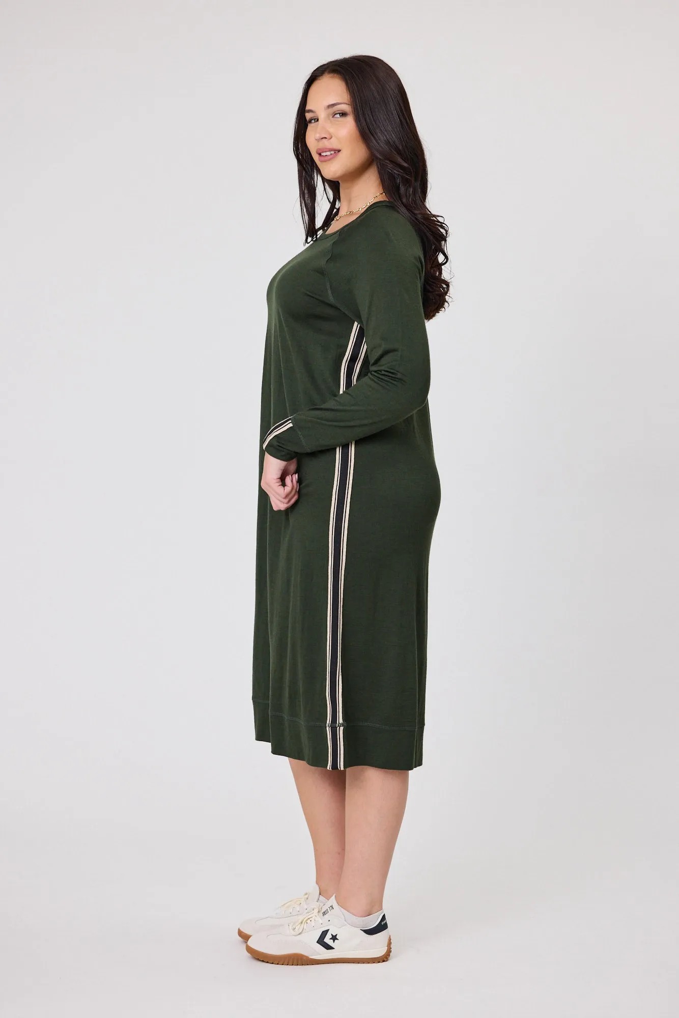Alpine by Shine On Neve Stripe Detail Merino Dress Olive