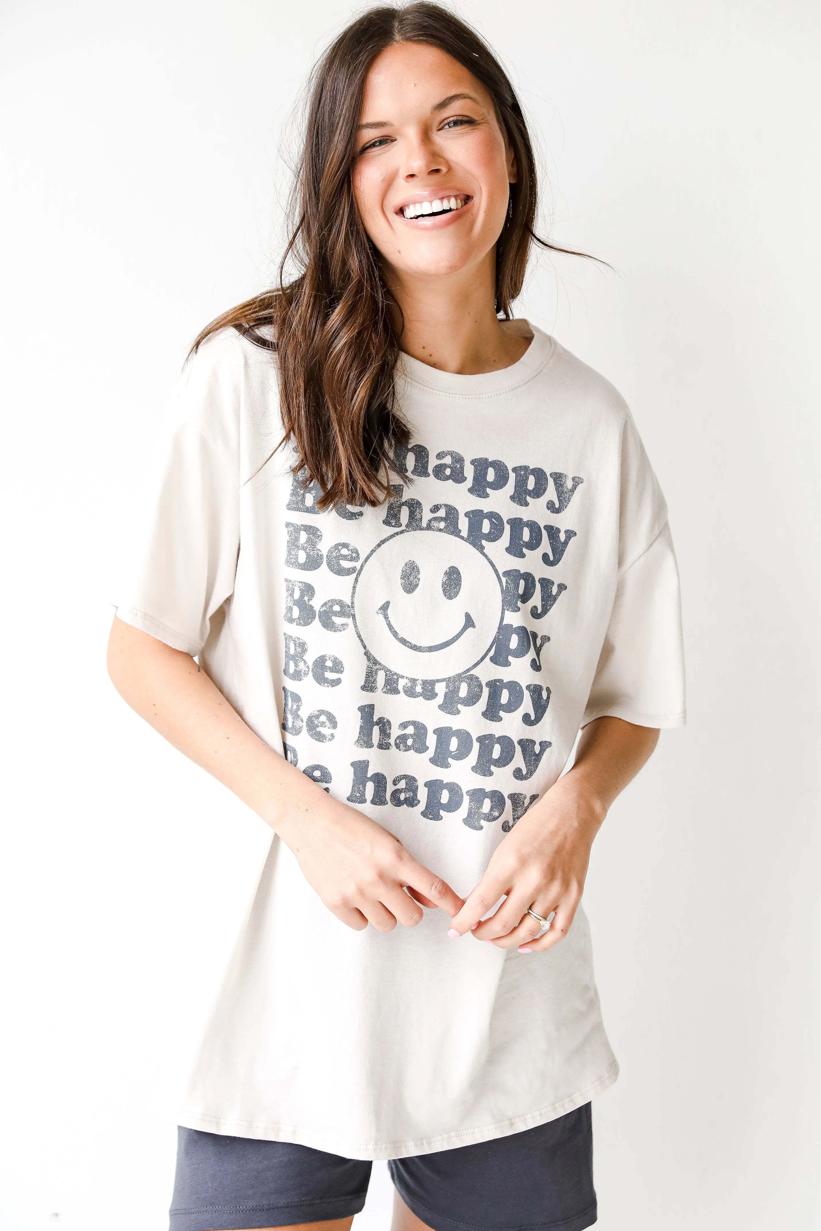 Be Happy Smiley Face Graphic Tee
