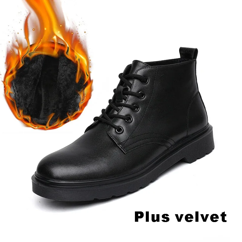 British style ankle boots winter plus velvet ankle boots leather boots