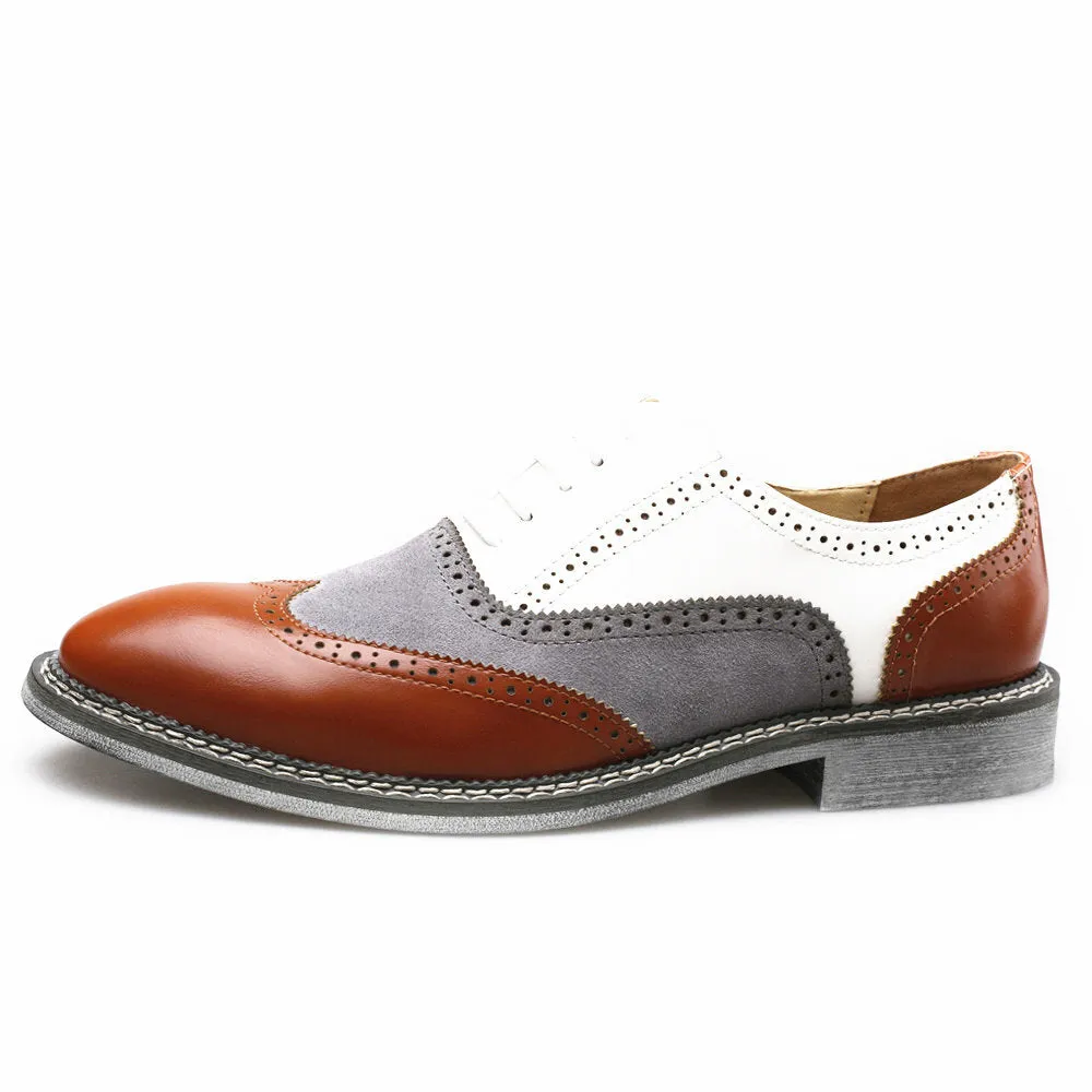 Brogue Color block Lace Up Business Casual Men Dress Shoes
