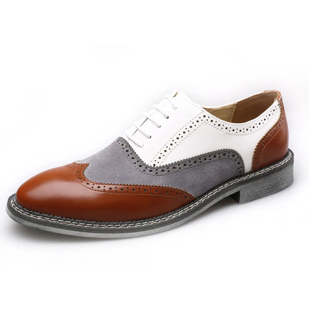 Brogue Color block Lace Up Business Casual Men Dress Shoes