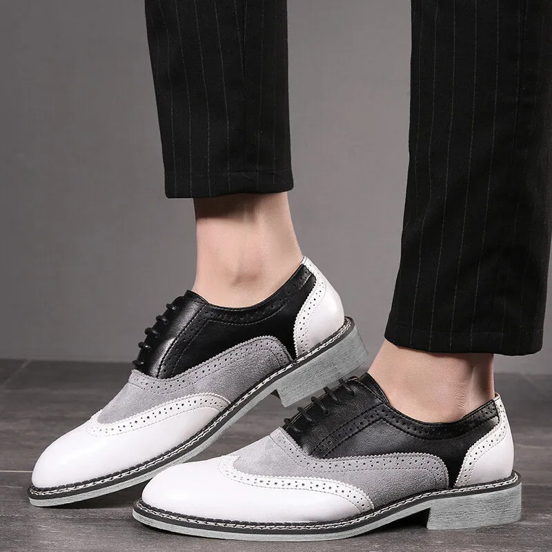 Brogue Color block Lace Up Business Casual Men Dress Shoes