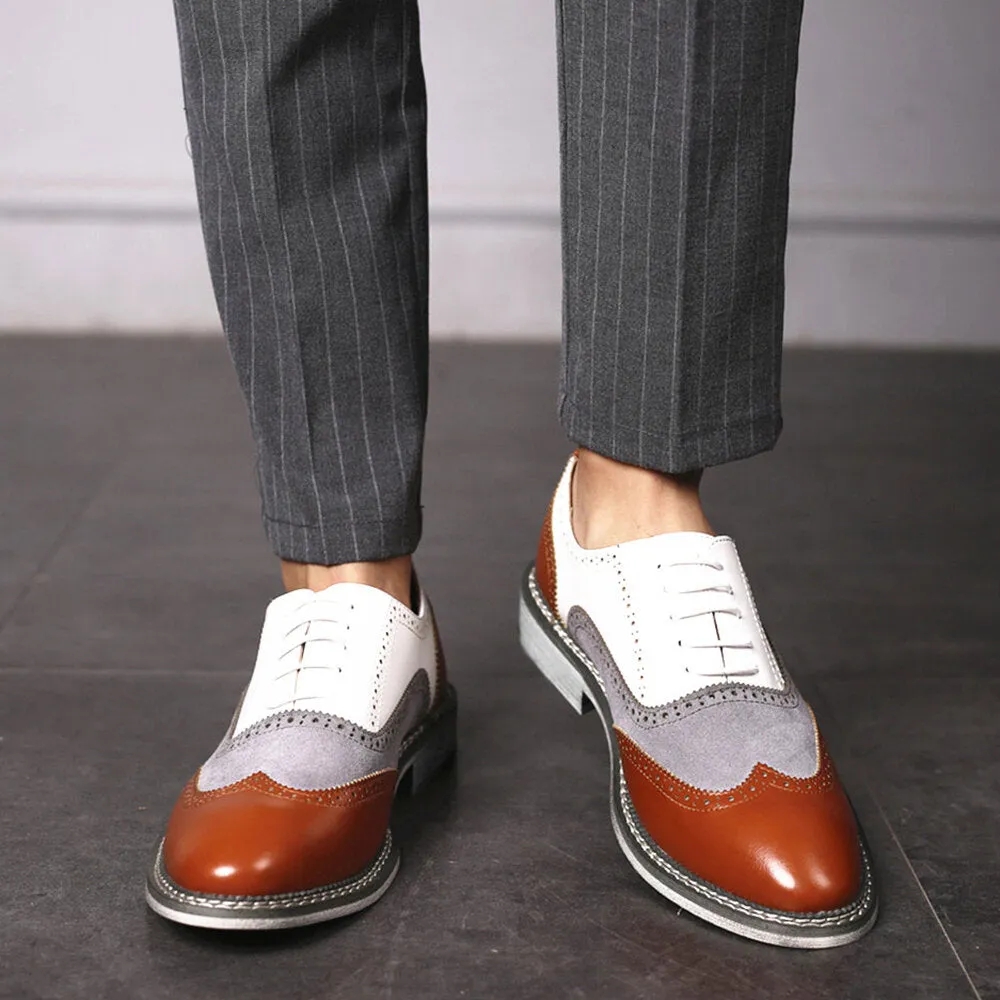 Brogue Color block Lace Up Business Casual Men Dress Shoes