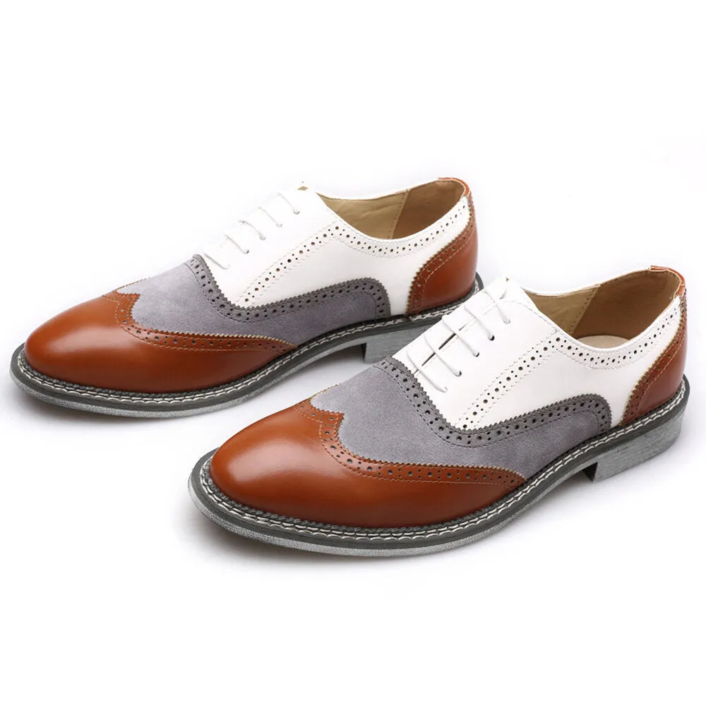 Brogue Color block Lace Up Business Casual Men Dress Shoes
