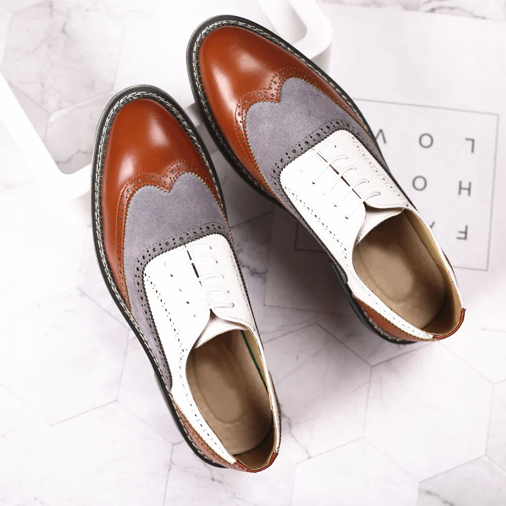 Brogue Color block Lace Up Business Casual Men Dress Shoes