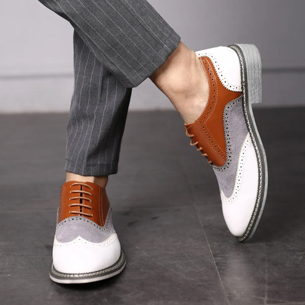 Brogue Color block Lace Up Business Casual Men Dress Shoes