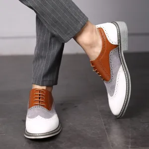Brogue Color block Lace Up Business Casual Men Dress Shoes