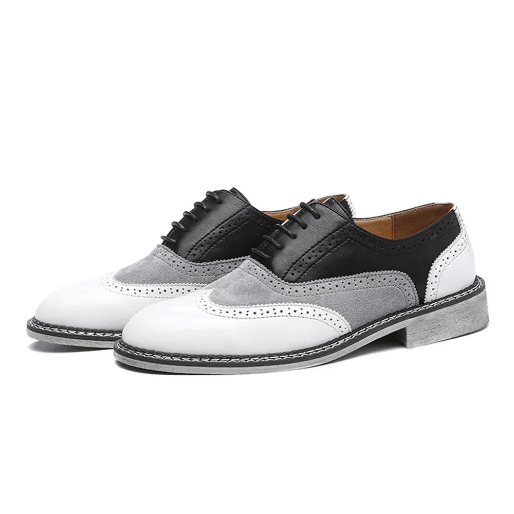Brogue Color block Lace Up Business Casual Men Dress Shoes
