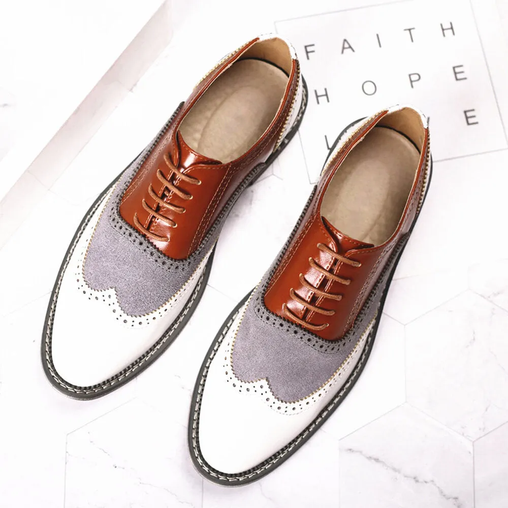 Brogue Color block Lace Up Business Casual Men Dress Shoes