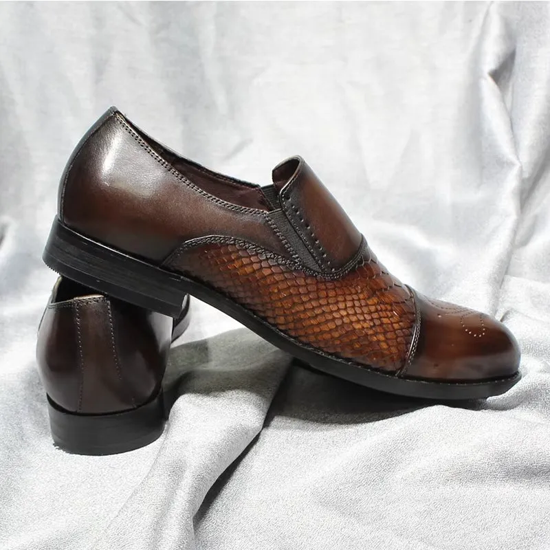 Classic Snake Print Genuine Leather Cap Toe Shoes