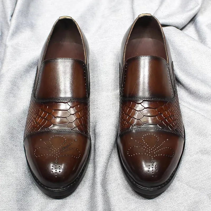Classic Snake Print Genuine Leather Cap Toe Shoes