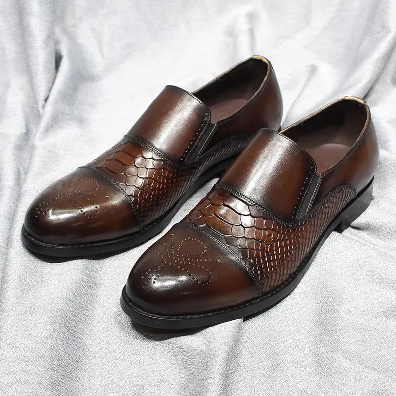 Classic Snake Print Genuine Leather Cap Toe Shoes