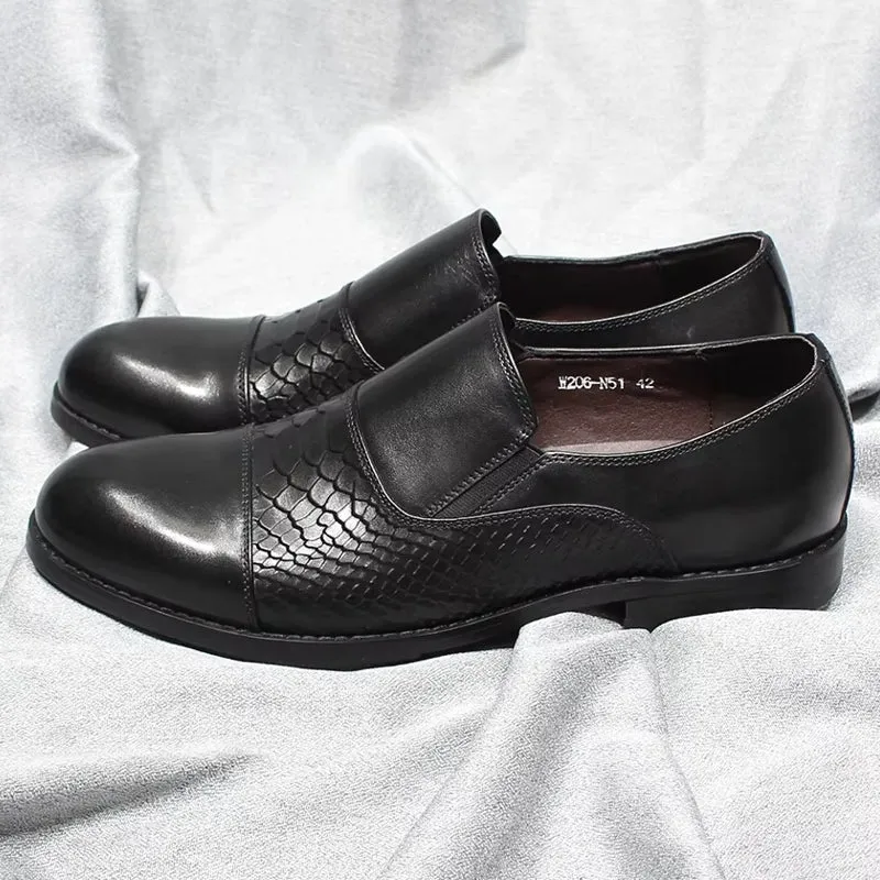 Classic Snake Print Genuine Leather Cap Toe Shoes