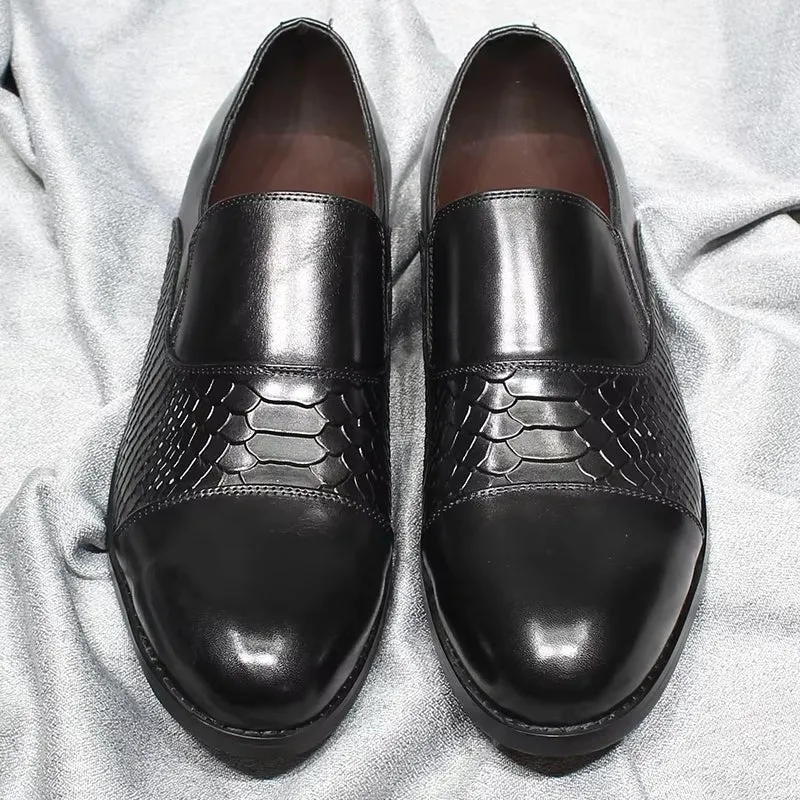 Classic Snake Print Genuine Leather Cap Toe Shoes