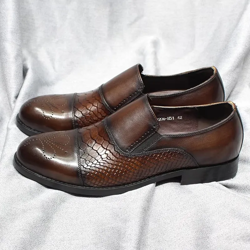 Classic Snake Print Genuine Leather Cap Toe Shoes