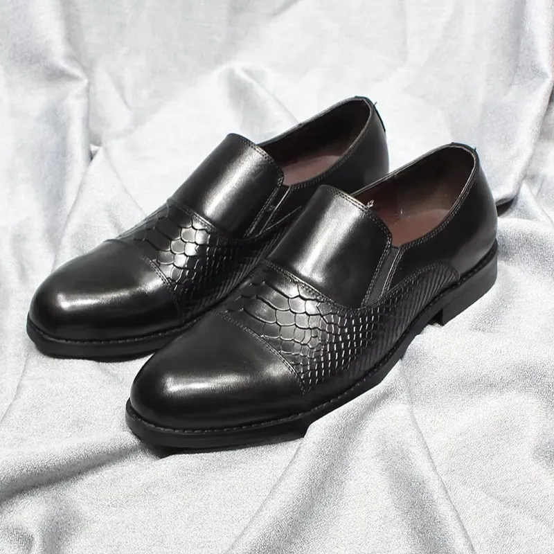 Classic Snake Print Genuine Leather Cap Toe Shoes