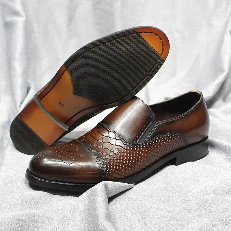 Classic Snake Print Genuine Leather Cap Toe Shoes