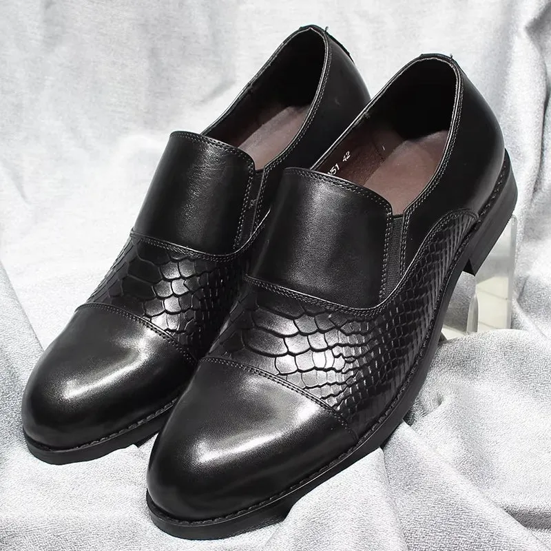 Classic Snake Print Genuine Leather Cap Toe Shoes