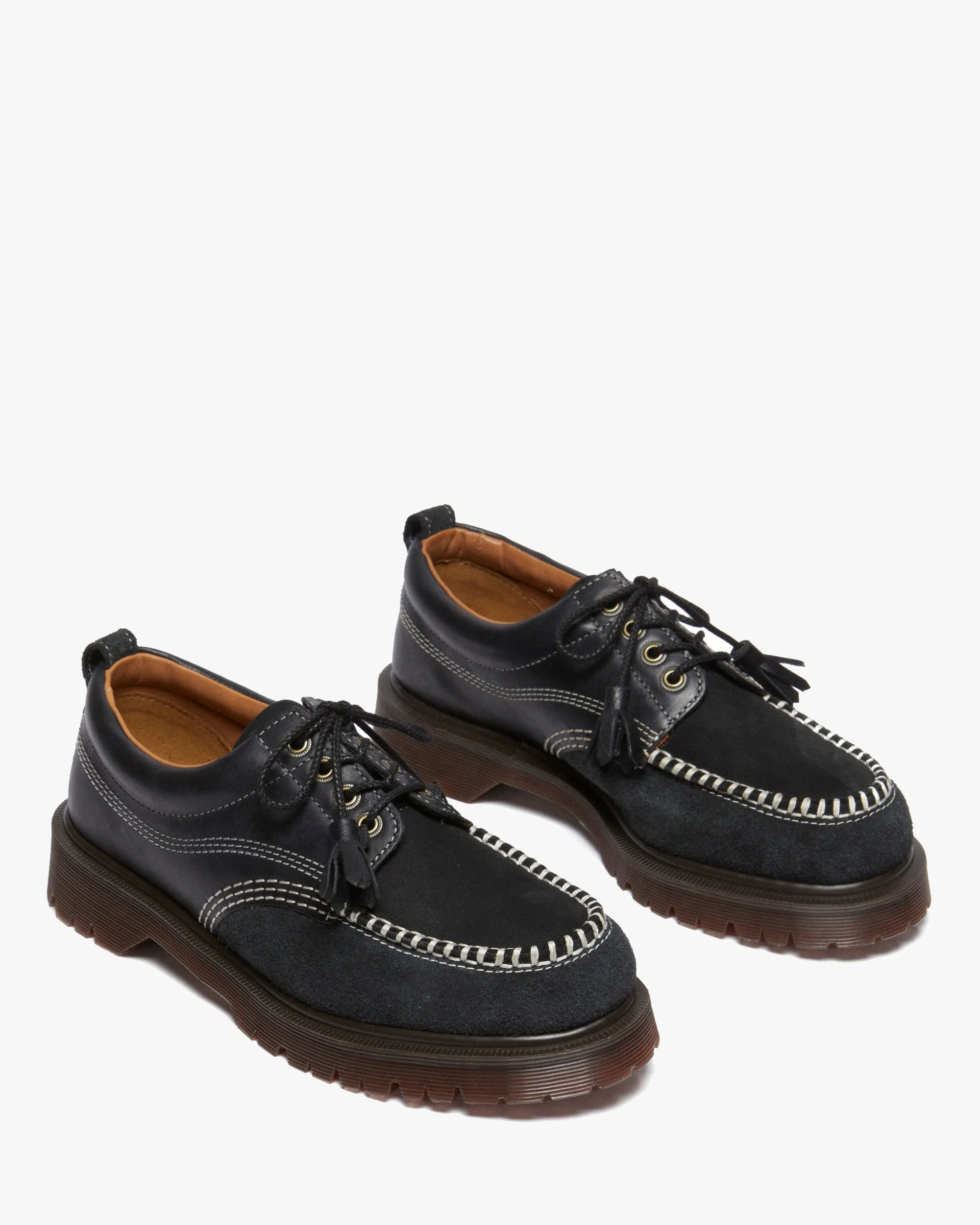 Dr Martens Archive Lowell 4-Eye Moc Toe Shoe - Black Kinsley Tumble / Buttersoft Nubuck / Hairy Suede