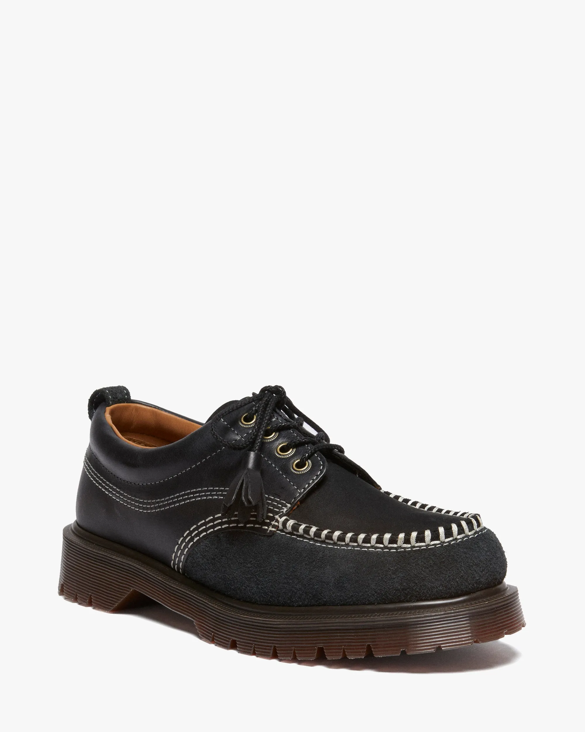 Dr Martens Archive Lowell 4-Eye Moc Toe Shoe - Black Kinsley Tumble / Buttersoft Nubuck / Hairy Suede