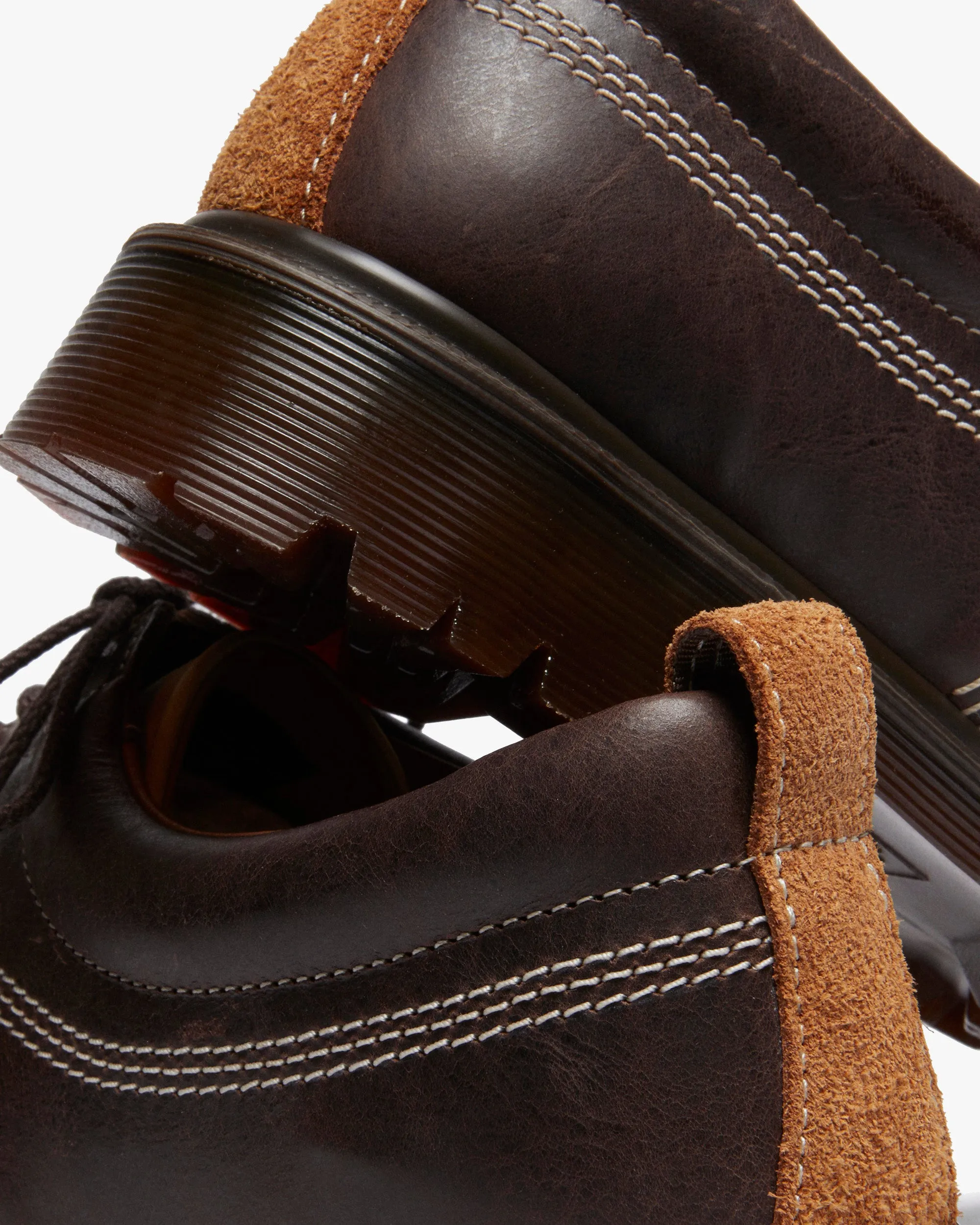 Dr Martens Archive Lowell 4-Eye Moc Toe Shoe - Dark Brown Kinsley Tumble / Buttersoft Nubuck / Hairy Suede