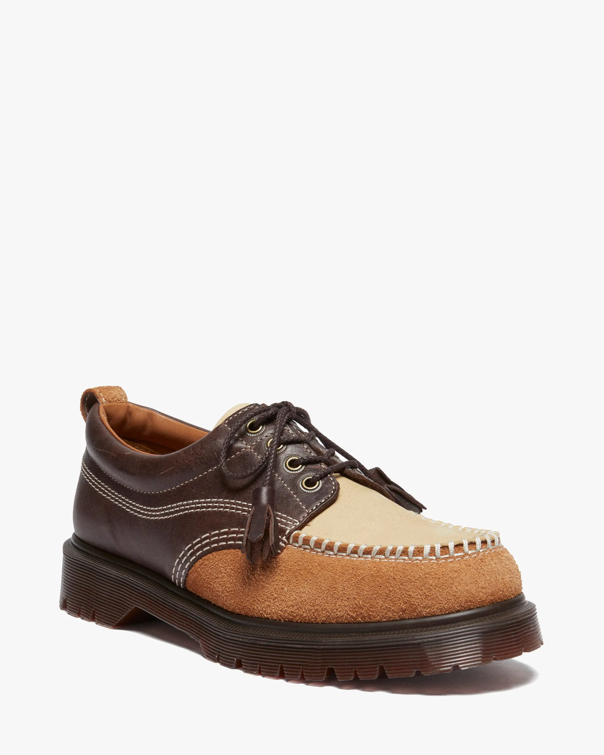 Dr Martens Archive Lowell 4-Eye Moc Toe Shoe - Dark Brown Kinsley Tumble / Buttersoft Nubuck / Hairy Suede