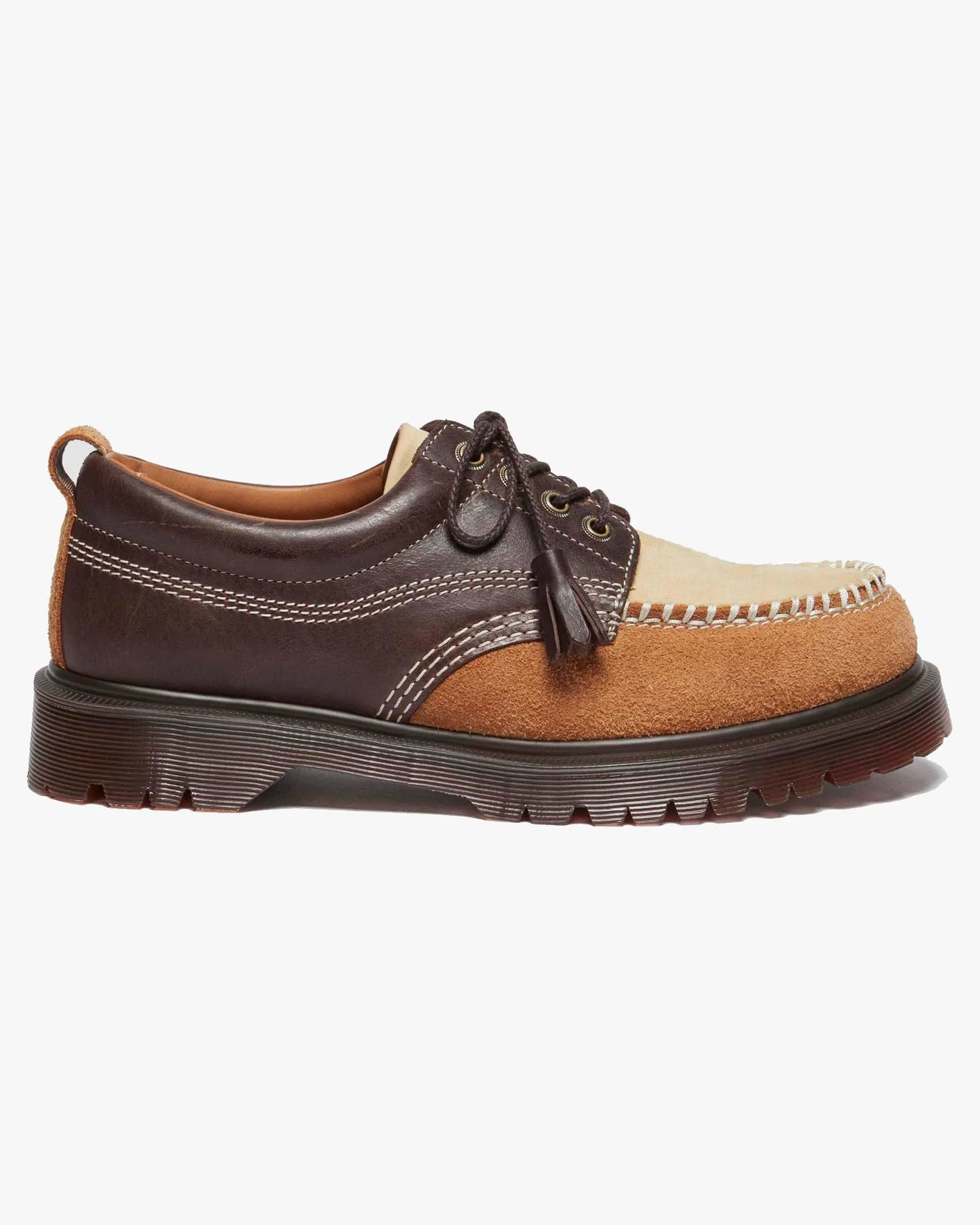 Dr Martens Archive Lowell 4-Eye Moc Toe Shoe - Dark Brown Kinsley Tumble / Buttersoft Nubuck / Hairy Suede