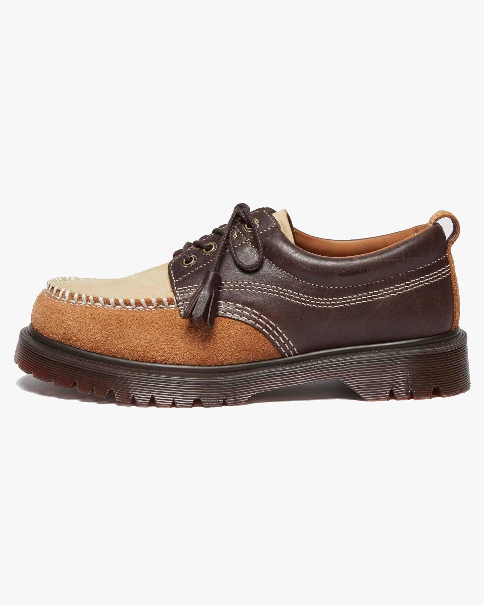 Dr Martens Archive Lowell 4-Eye Moc Toe Shoe - Dark Brown Kinsley Tumble / Buttersoft Nubuck / Hairy Suede