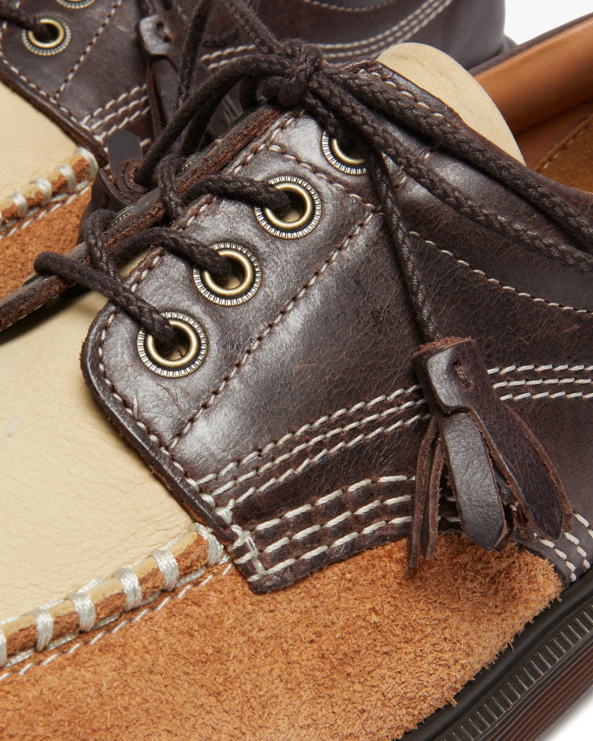 Dr Martens Archive Lowell 4-Eye Moc Toe Shoe - Dark Brown Kinsley Tumble / Buttersoft Nubuck / Hairy Suede