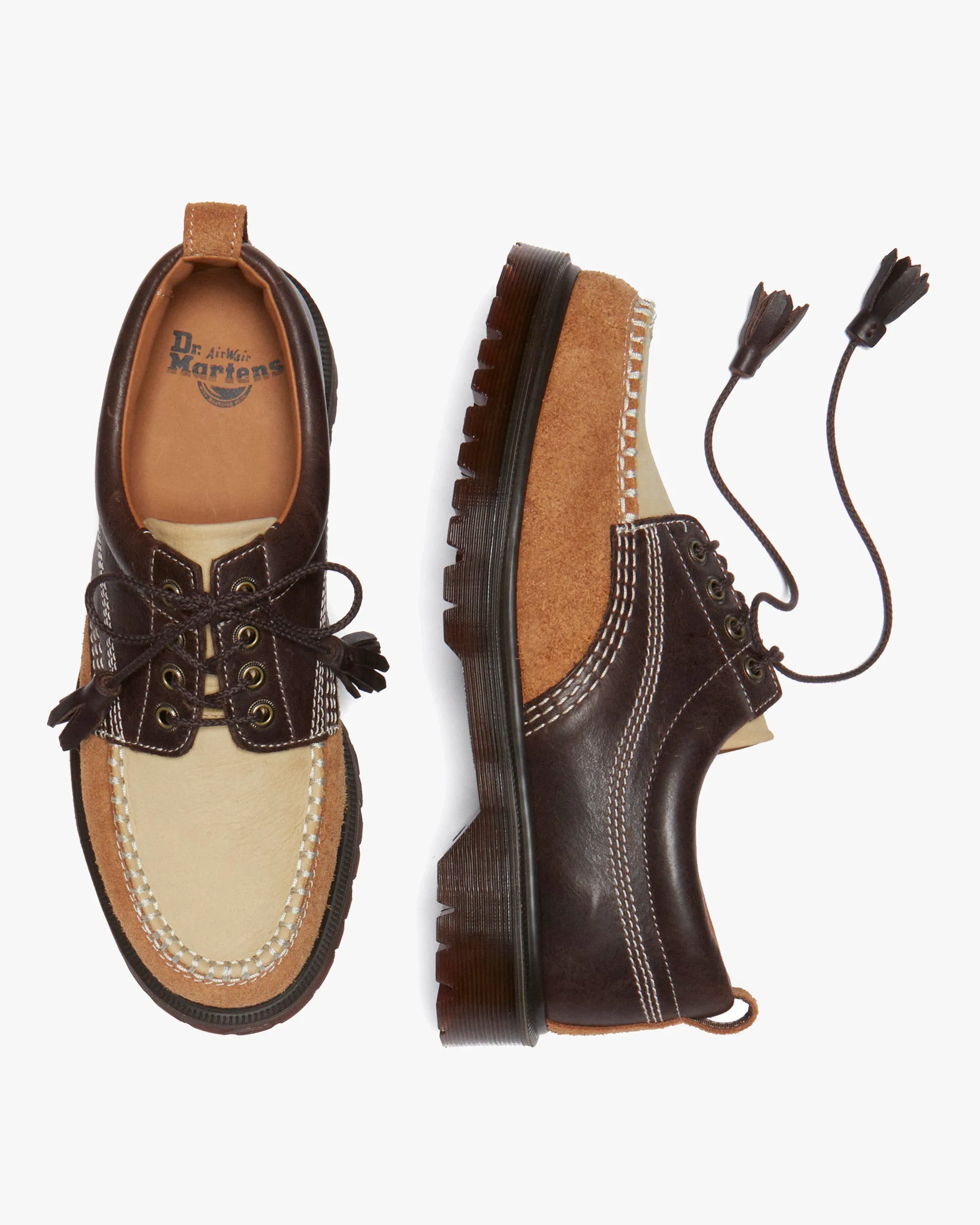 Dr Martens Archive Lowell 4-Eye Moc Toe Shoe - Dark Brown Kinsley Tumble / Buttersoft Nubuck / Hairy Suede