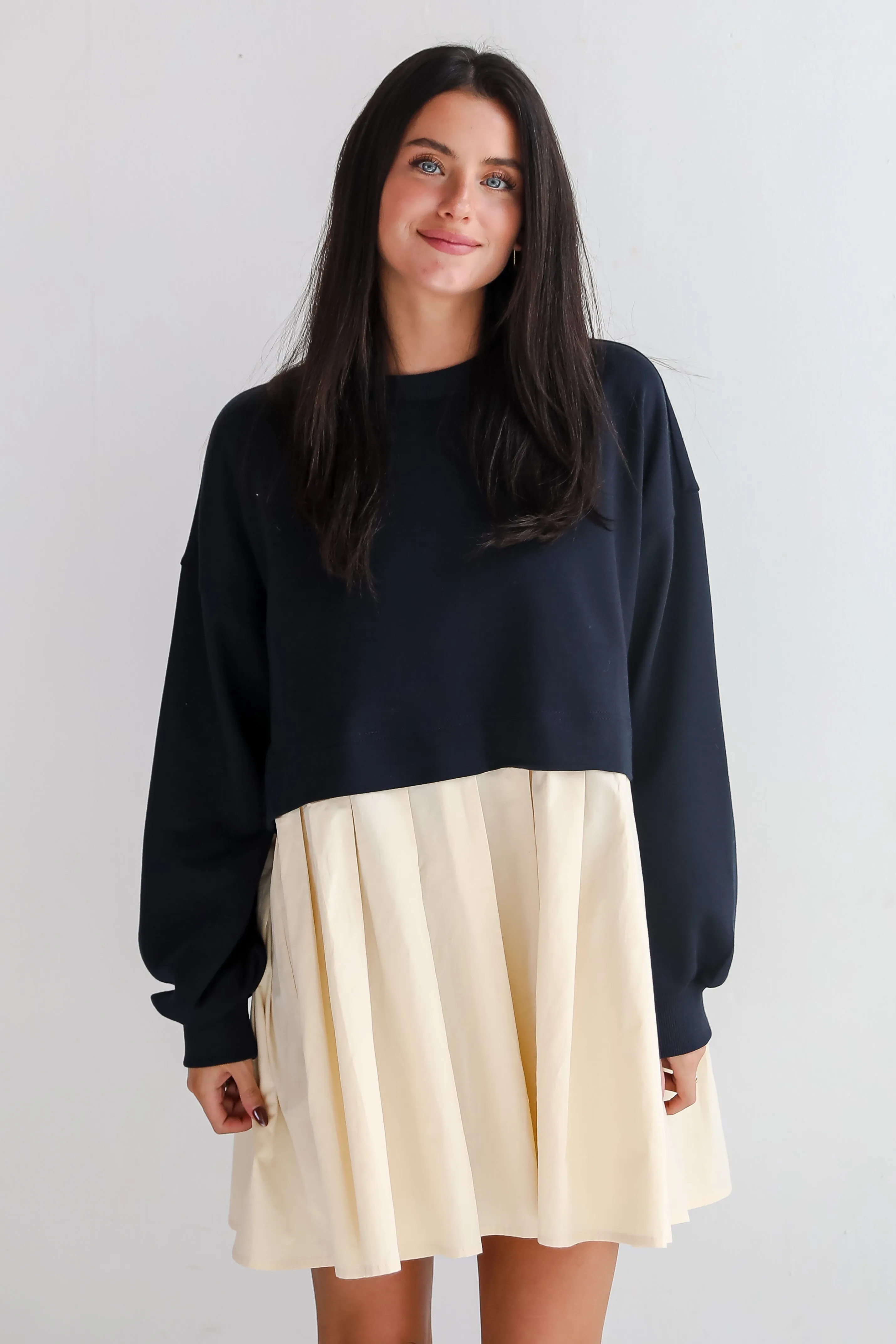 FINAL SALE - Convincing Charisma Navy Sweatshirt Dress