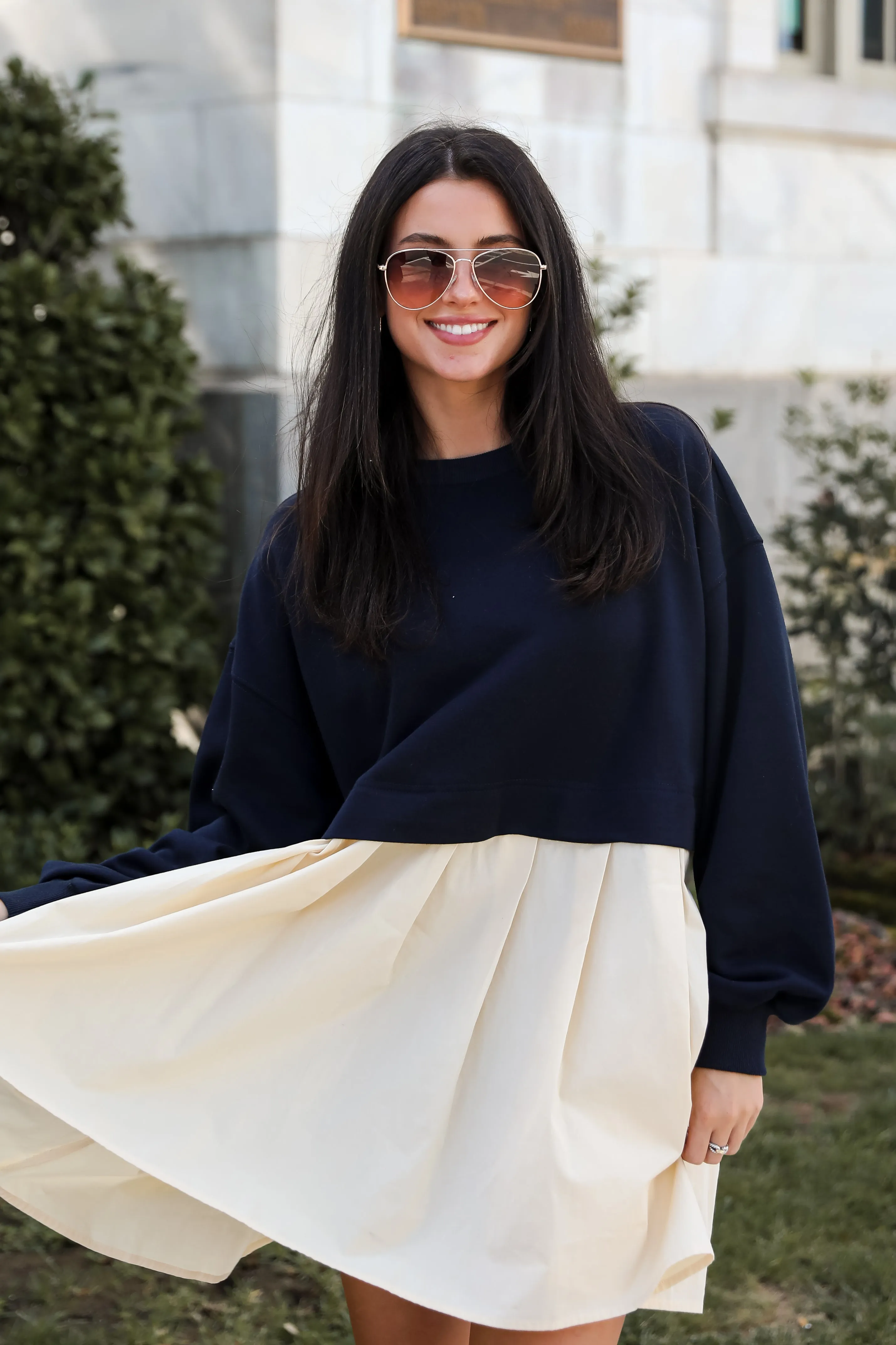 FINAL SALE - Convincing Charisma Navy Sweatshirt Dress