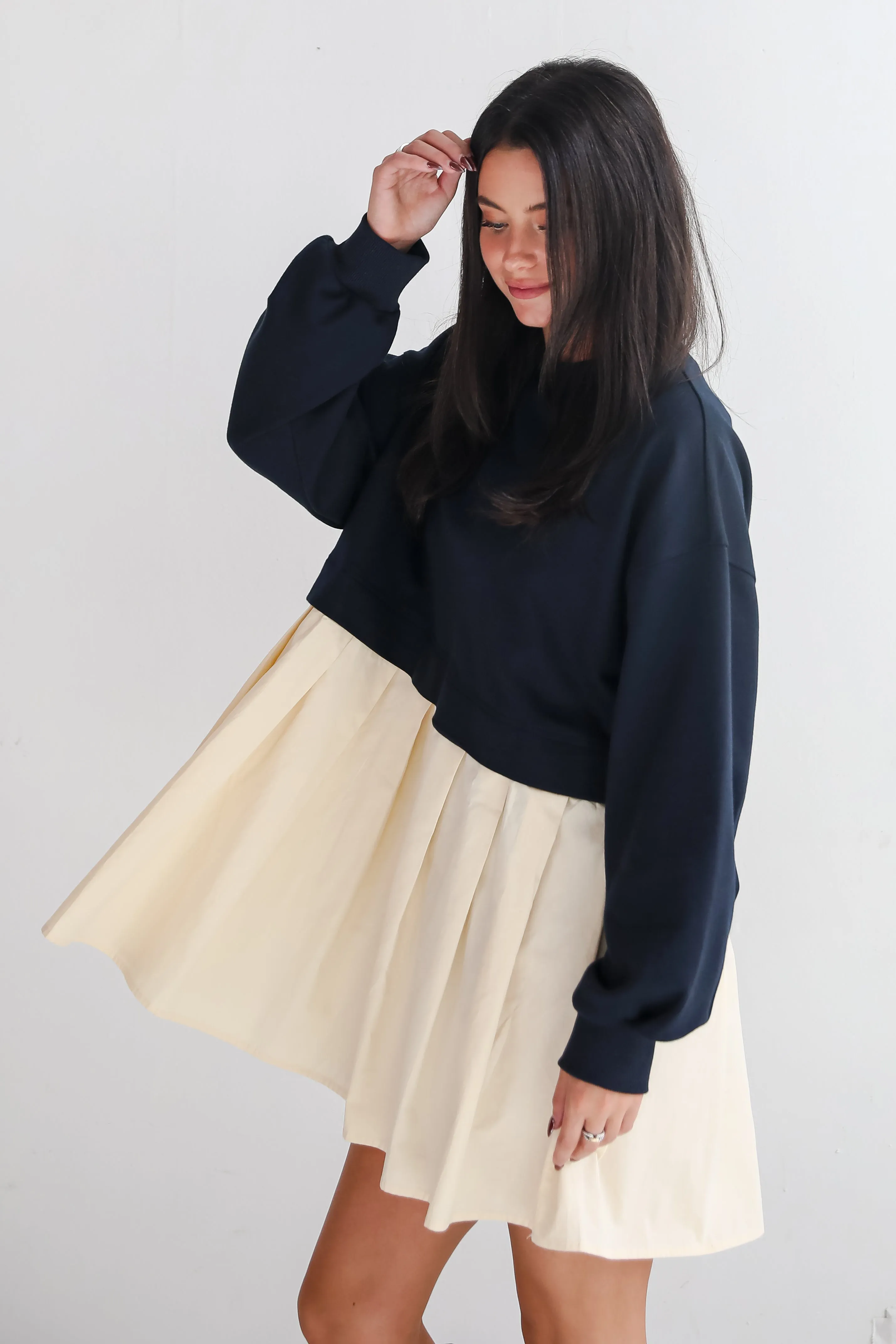 FINAL SALE - Convincing Charisma Navy Sweatshirt Dress