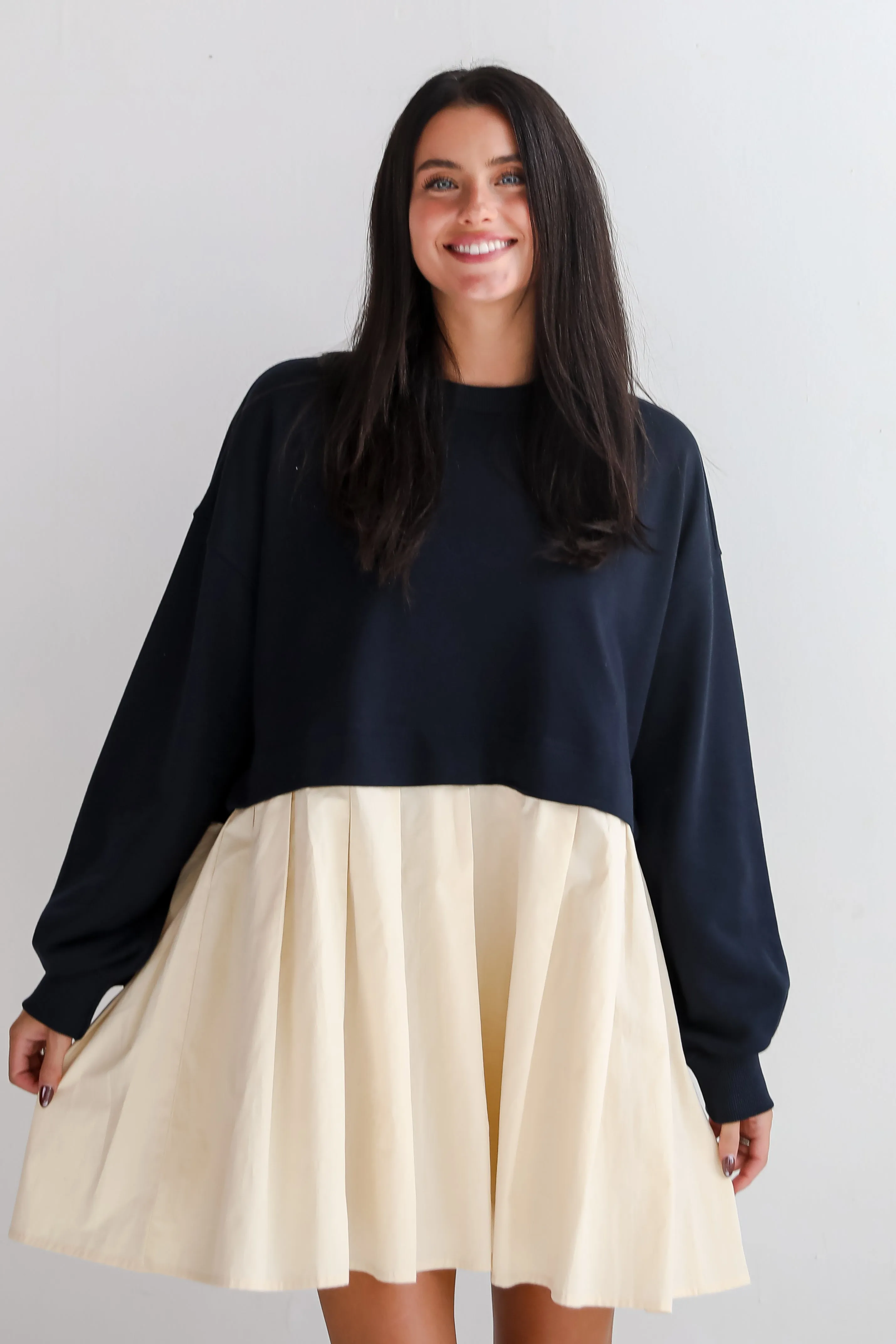 FINAL SALE - Convincing Charisma Navy Sweatshirt Dress
