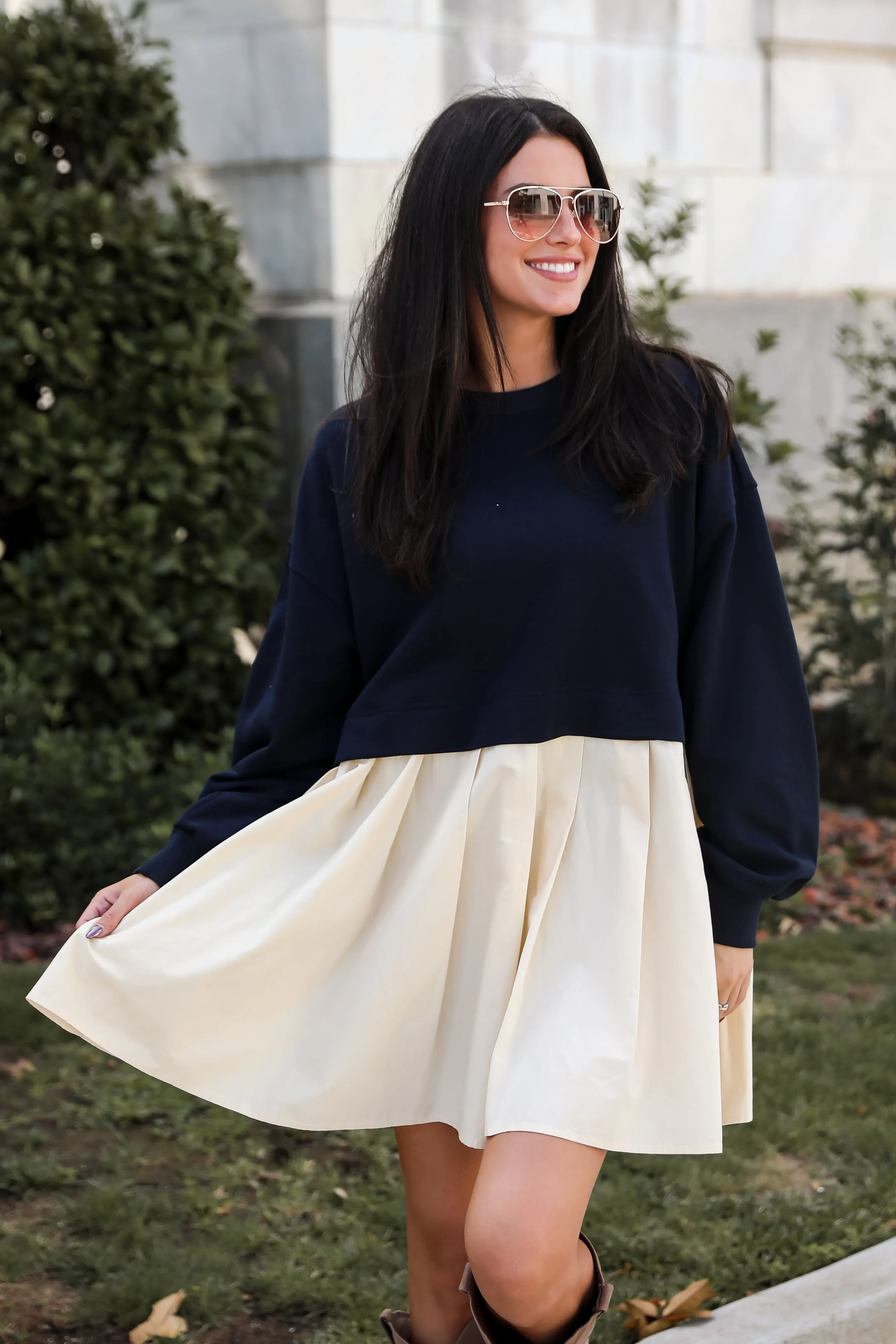 FINAL SALE - Convincing Charisma Navy Sweatshirt Dress