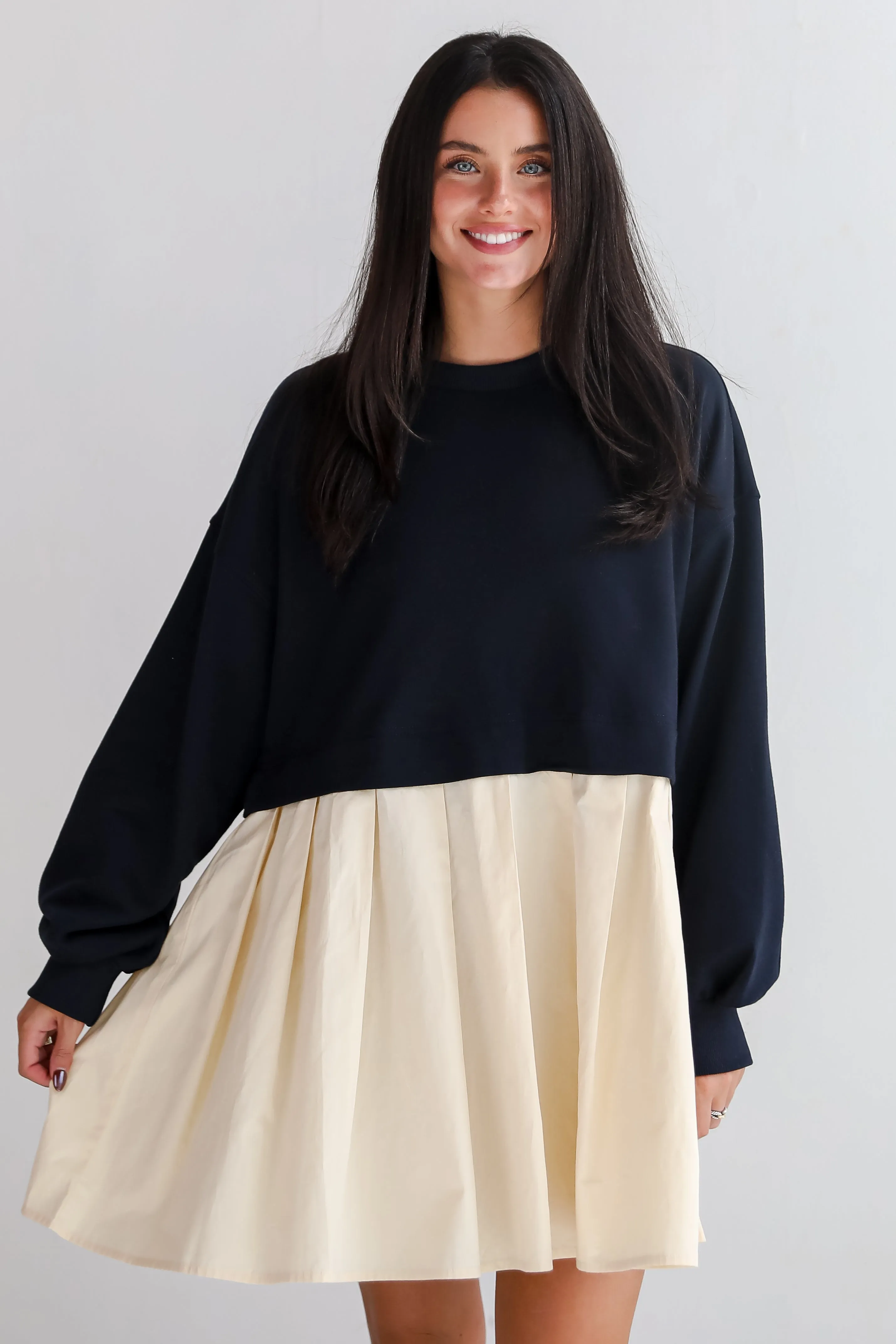 FINAL SALE - Convincing Charisma Navy Sweatshirt Dress