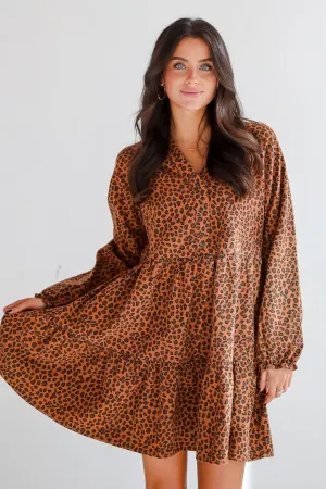 FINAL SALE - Fierce Charm Camel Leopard Tiered Mini Dress