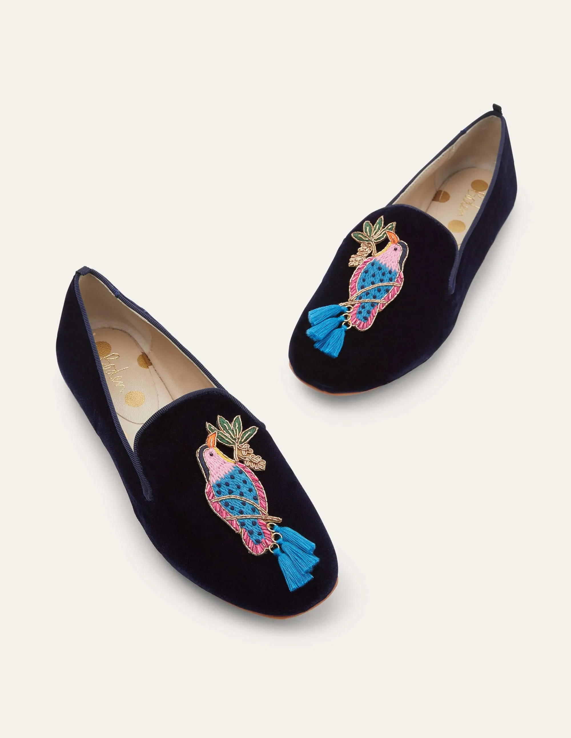 Gabriella Embellished Loafers-Navy Velvet/Bird