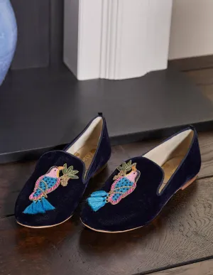 Gabriella Embellished Loafers-Navy Velvet/Bird