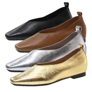 Grade Silver Loafers Casual Gold Pumps Square Toe