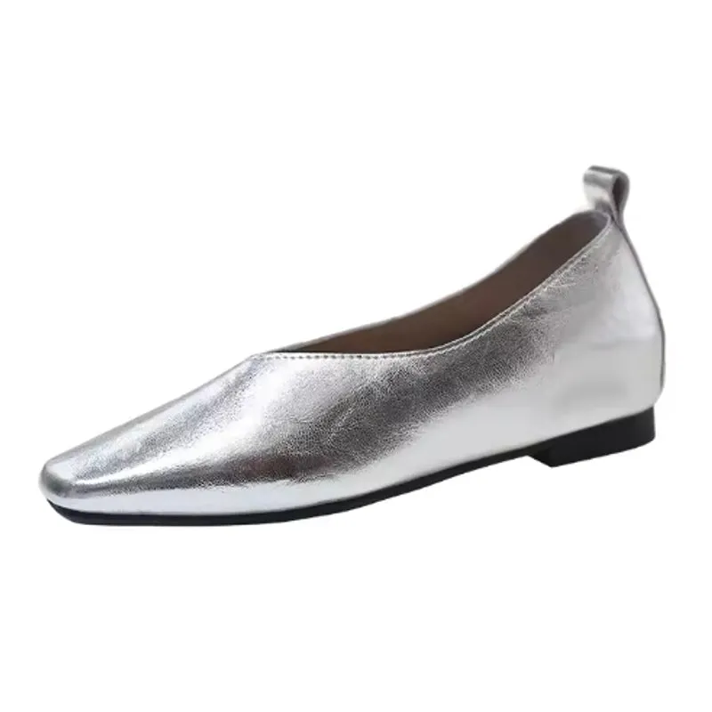 Grade Silver Loafers Casual Gold Pumps Square Toe