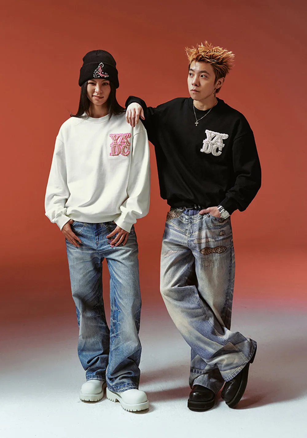 Pearl Appliqué Basic Crew Neck Sweatshirt