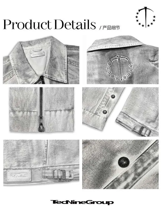 Vintage work jacket with a white lime plaster wash
