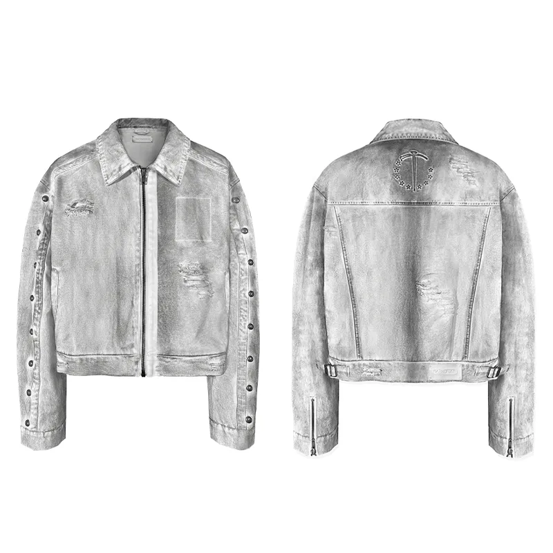 Vintage work jacket with a white lime plaster wash