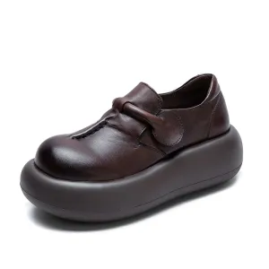 Women Spring Retro Leather Comfortable Platform Casual Shoes