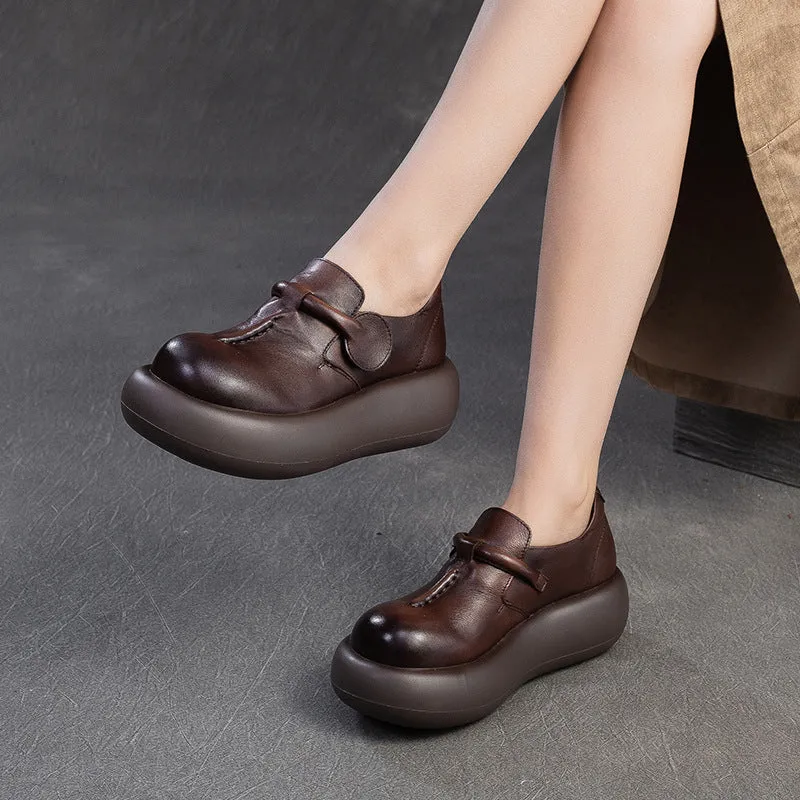 Women Spring Retro Leather Comfortable Platform Casual Shoes