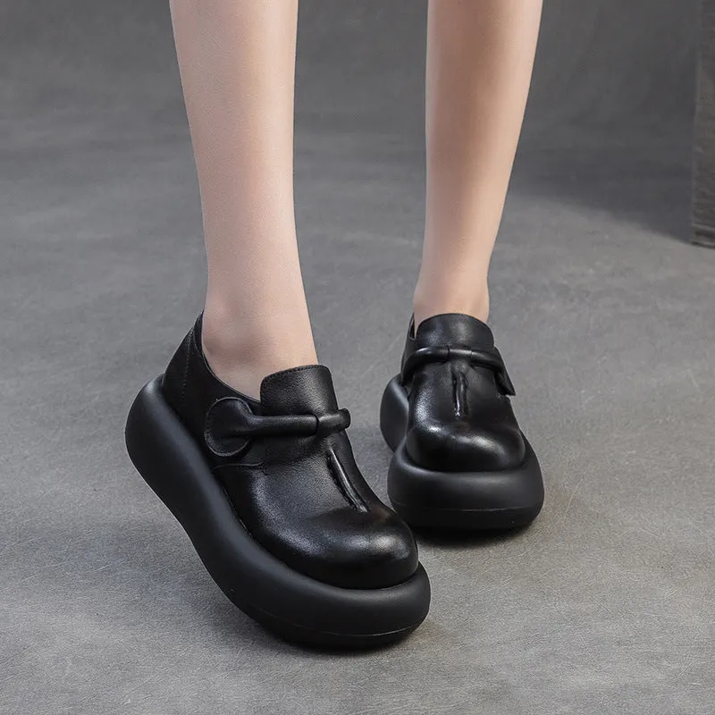 Women Spring Retro Leather Comfortable Platform Casual Shoes