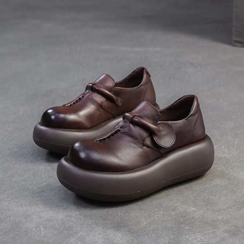Women Spring Retro Leather Comfortable Platform Casual Shoes