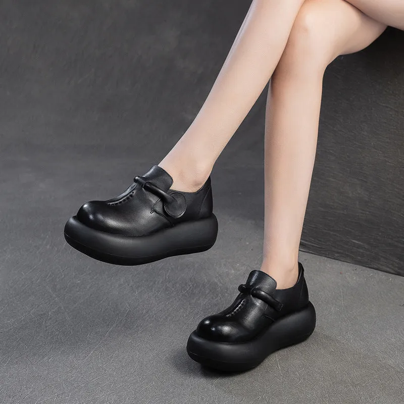 Women Spring Retro Leather Comfortable Platform Casual Shoes