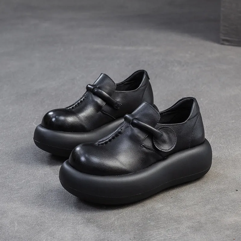 Women Spring Retro Leather Comfortable Platform Casual Shoes